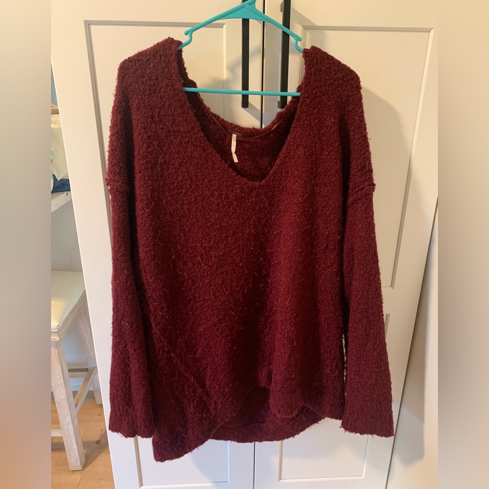 Free People Cozy Burgundy Knit Sweater